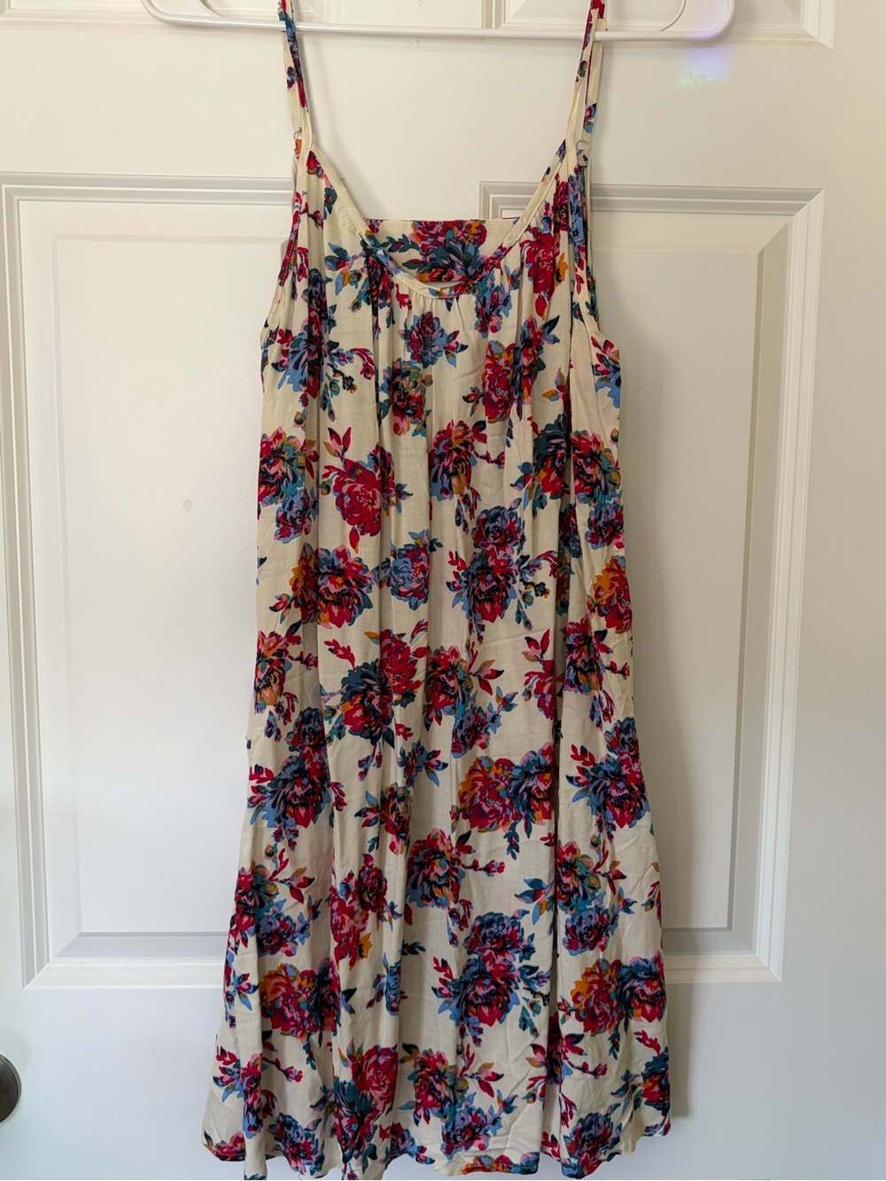 NATURAL LIFE Cream Floral Spaghetti-Strap Dress with Pink & Blue Blooms